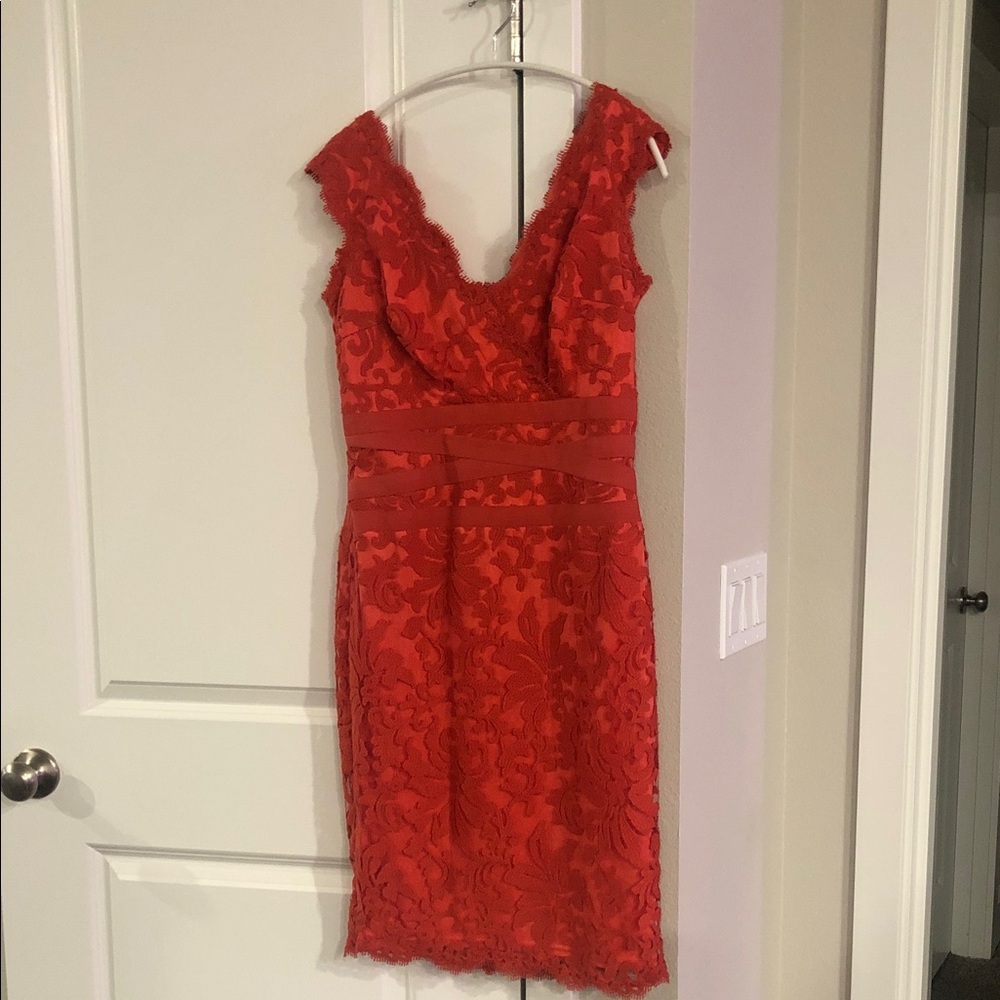 Tadashi Shoji Vibrant Red Lace Midi Dress